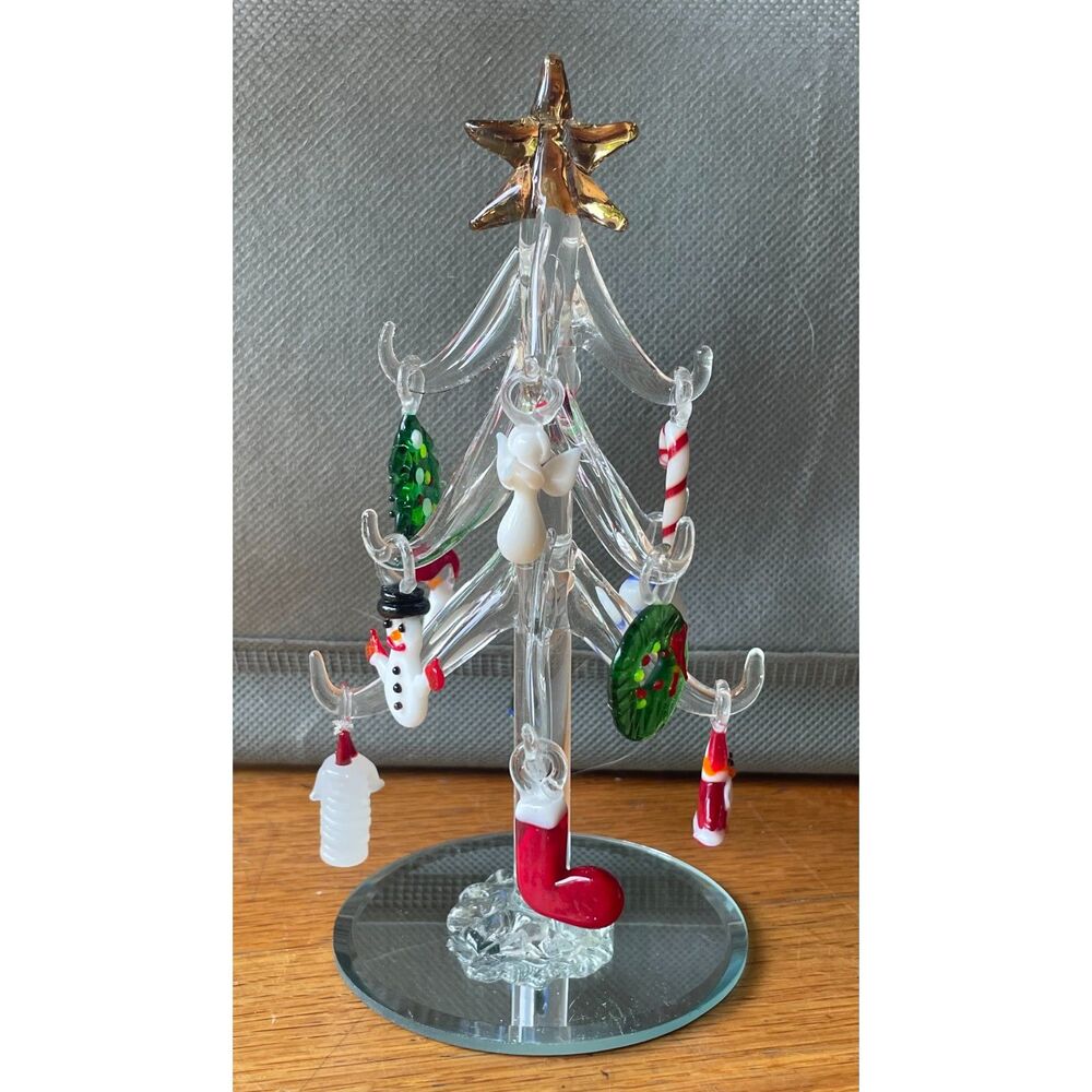 VTG LS Arts Crystal Christmas Tree 6.5" w/ Removable Glass Ornaments Boxed Decor